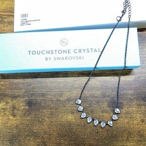 Touchstone Crystal Tiny Teardrops Necklace, Gunmetal